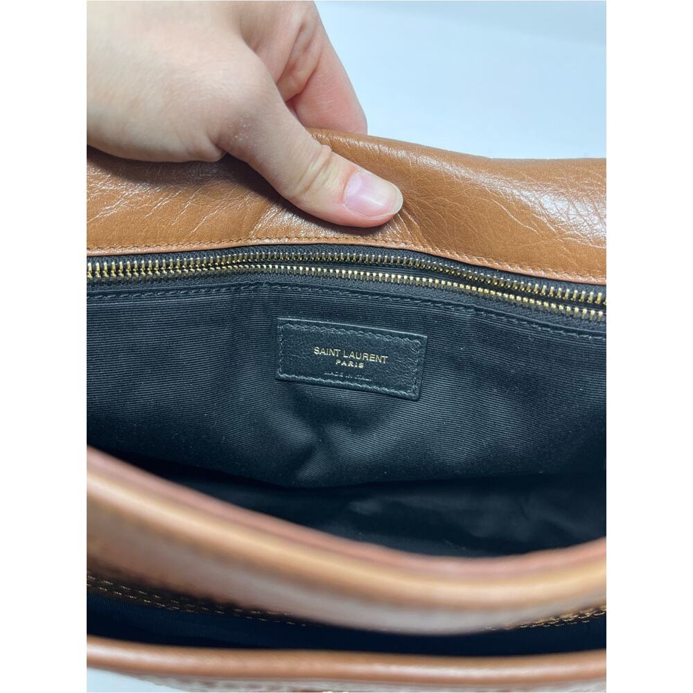 NEW Saint Laurent Medium Niki Vintage Leather Light Caramel YSL Logo Chevron - Picture 7 of 9